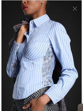 Oxford Stripe Boob Button Down Shirt 4 New